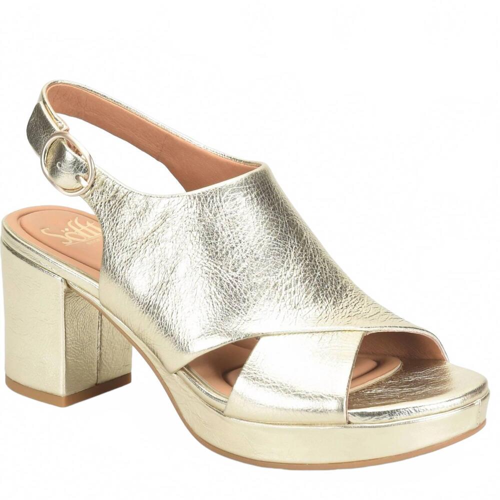 NEW SOFFT women's liv platform heel sandals in platino gold